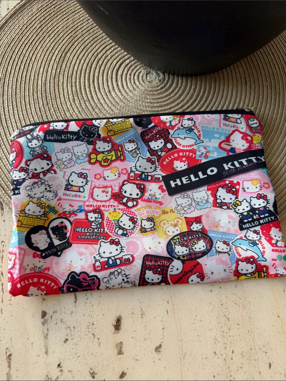 Hello Kitty 50th Anniversary Pink Multi-Print Zipper Pouch 8.5x6"